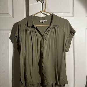 Olive Green Button-Up Blouse